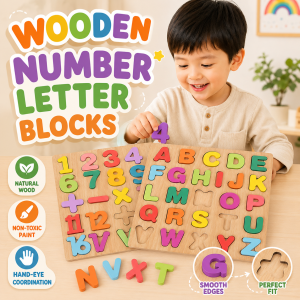 Blok Kayu Wooden Number Letter Blocks Toy Educational Wooden Learning Kids STEM Montessori Fun