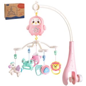 Baby Crib Toys Hanging Set with Music Boy Girl Baby Bed Bell Projection Remote Control Rotating Rattle Bracket Newborn Sleeping Toy