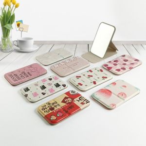 KUXMTC PU Makeup Folding Mirrors Rectangle Stand Compact Cosmetic Mirror Personalised Ultra-thin Fold Makeup Mirror Vanity Mirror