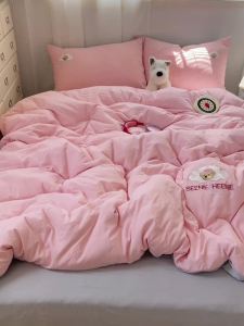 a Classy Four Seasons Non-Pilling Washable Cotton Duvet Cover Bed Sheet Four-Piece Set Student Dormitory Dirt-Resistant Three-Piece Set LZD