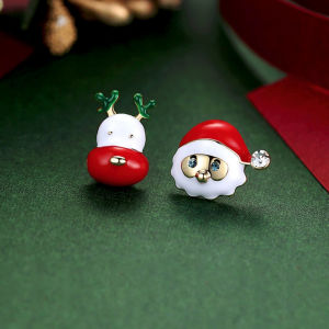 (SG Seller) 925 Silver needle Christmas earring stud cute colourful snowflake gift hat santas