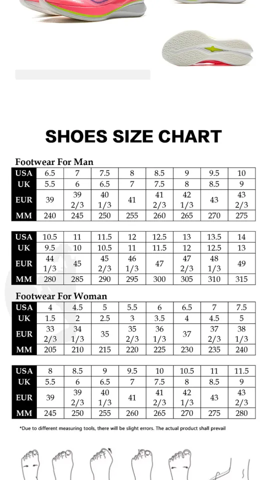 Size Chart Size Womens Running Shoes LI-NING RED HARE PRO Women