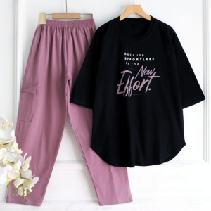 Baju Setelan Wanita Dewasa Effort Set Bahan Kaos Katun Combed 24s Aplikasi Sablon Blouse Dan Celana Jumbo BISA DIBELI TERPISAH Oneset Remaja Korean Style Kekinian M L XL XXL 3XL Outfit Lebaran