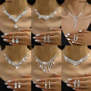 [COD] HUANGMS ชุดเครื่องประดับต่างหูสร้อยคอพลอยเทียมแฟชั่น2ชิ้นของขวัญสำหรับงานแต่งงานของผู้หญิง