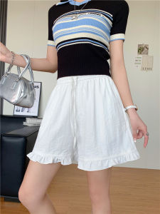 COD 2025 ฤดูร้อนใหม่สีทึบ ruffled กางเกงขาสั้นบางเอวยางยืดหวานลดอายุกางเกงขาสั้นลำลองสำหรับผู้หญิงSDGSDGFDD