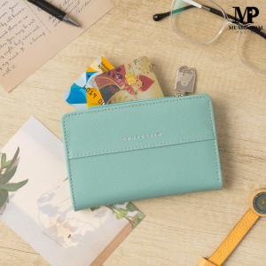 Dompet Lipat Wanita Kancing Magnet CHATELAIN Polos Bahan Sintetis