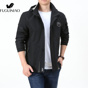 FUGUINIAO Mens Jacket Oversized M-8XL Thin Outdoor Windproof Waterproof Workwear Top Loose Plus Fat Plus Size Sports Jacket Hooded Black Jacket