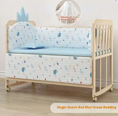 Baby Cot Solid Wood Splicing Large Baby Bed Movable Baby Crib Newborn Multi-Functional Childrens Crib