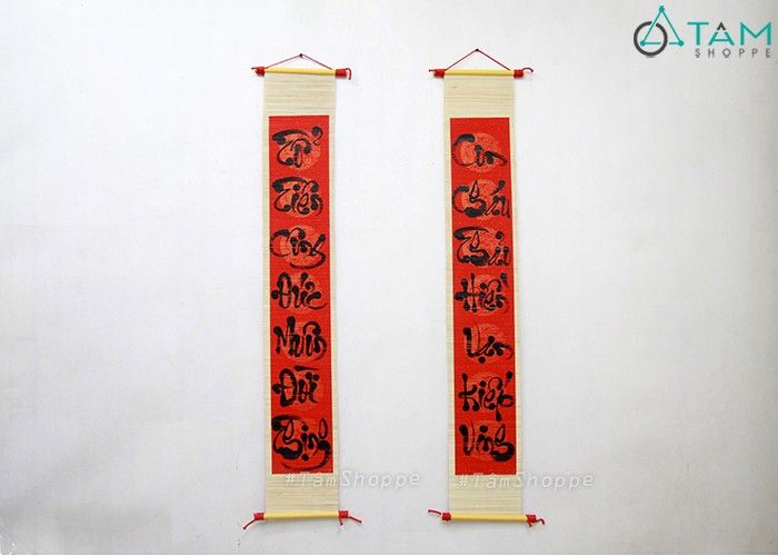 [HCM]Set 02 Câu Đối Thư Pháp Viết Tay Mành Tre Chủ Đề Tổ Tiên D80Cm T-Ltp-08 - Set 02 Câu Đối Thư Pháp Viết Tay Mành Tre Chủ