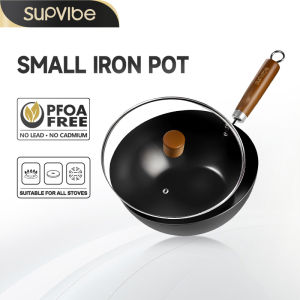 SUPVIBE Uncoated 24CM Mini Japanese Style Non-Stick Iron Wok Flat Bottom Soup Pot Stir-Fry Noodles Cooking Utensil Household Kitchen Use