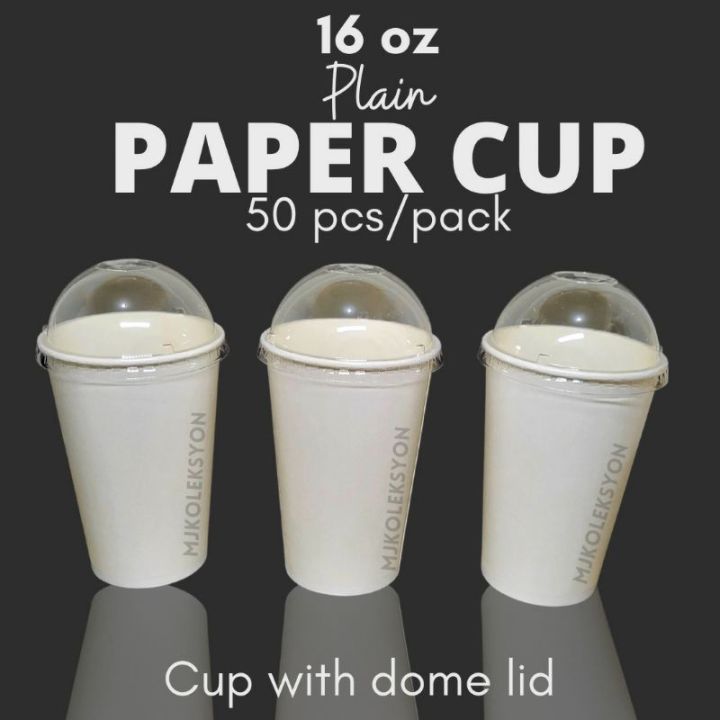 50pcs Paper Cup Plain 16oz with Dome Lid Flat Lid WHITE | Lazada PH