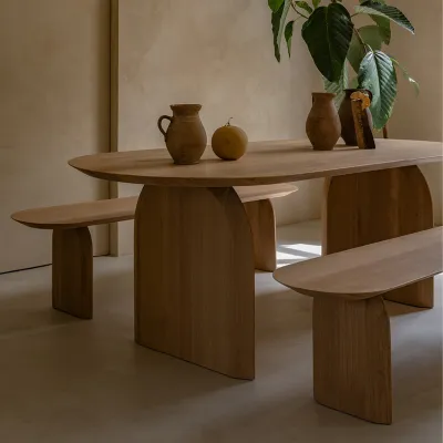 Nordic solid wood dining table log B&B long table dining table silent oval negotiation reception tea table and chair combination