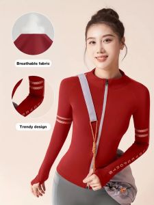 Áo Khoác Nữ Cổ Đứng Phối Khóa Kéo Chất Vải Polyester Nhanh Khô Thoáng Khí Tay Sọc