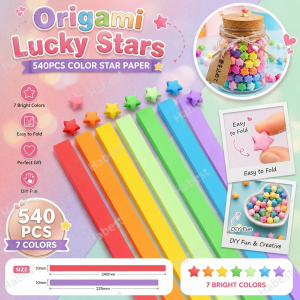 [540Pcs]Color Star Origami Lucky Star Wishing Star Creative Gift Folding Star Solid Color Set Handmade Gift Star Paper
