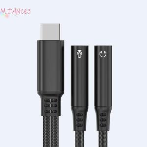 【E-WOITD】 1 Piece For Phone15 16 USB C Converter 2in1 Type C To Dual 3.5mm Audio Adapter DAC Voice Microphone Headphone Connector Cable