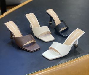 Dép cao gót trơn quai ngang 7 phân kiểu dáng basic đơn giản chất liệu da mờ cao cấp