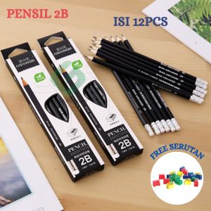 PENSIL ALAT TULIS / PENSIL UJIAN 2B ISI 12PCS BONUS SERUTAN
