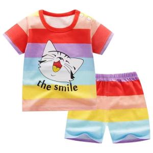Babyonline(Y089)2H1-2/OF2-R ชุดเซ็ตเสื้อยืดแขนสั้นกางเกงขาสั้นลายการ์ตูน ผ้าฝ้าย นิ่ม สำหรับเด็ก6เดือน-4ปี