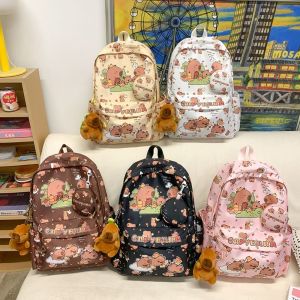 MIRELINA Hoạt hình Ba lô capybara Sức chứa lớn Trọng lượng nhẹ Cặp học sinh Hợp thời trang Chống thấm nước Cặp sách capybara Bé gái