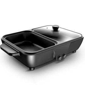 ELECTRIC NON-STICK GRILL PAN WITH GLASS COVER 1400W Multipurpose Cooker Korean BBQ Teppanyaki Hot Pot Cooker Fry Grill Steamboat Maggi Shabu Barbecue 2 Temperature Control OC-11