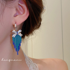Bông tai tua rua cá tính gắn nơ đính zircon lấp lánh phụ kiện thời trang cao cấp lôi cuốn cho nữ