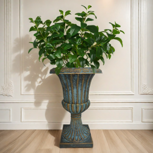 กระถางพลาสติกสไตล์คลาสสิก แกะสลักสีฟ้าเขียว สูง 50 ซม. สไตล์ยุโรป