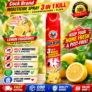 INSECTICIDE Spray 3 in 1 Kill MosquitoFly & Cockroaches super efficiency Lemon Fragrance. Cock Brand Insecticide