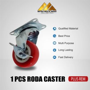 Roda Caster / Roda Merah Nylon / Roda Etalase + Rem 50mm (2inch)