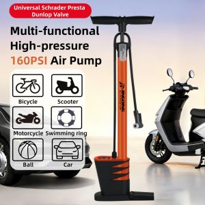 160PSI High Pressure Bike Pump Universal Schrader Presta Valve Carbon Steel Floor Pump for Bicycle Motorcycle Car Ball