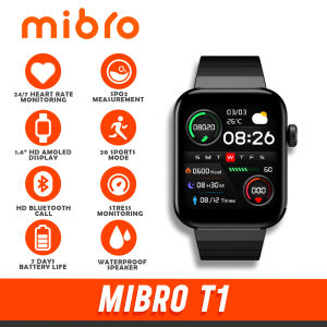 MiBro T1 | Smartwatch | 1.6" HD Amoled Screen | 20 Sports Mode | HD Bluetooth Call | Stress Monitoring | 2ATM Waterproof