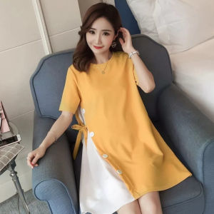 Baju Midi Dress Wanita Korea Casual Dres Button Mix