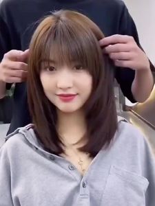 FCOriginal 35 Cm Wig for Women Human Hair True Hair Washable Short Hair with Bang Brown/Suitable for Any Face Shape and Any Skin Tone Natural Short Hair Wig for Women