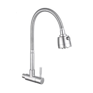 AU304 Stainless steel single cold water faucet for home kitchen sink surface-mounted brushed finish vertical swivel faucet