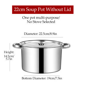 Stainless Steel Soup Pot Soup Bucket  Thickened  With lid Deep High-capacity Oil Drum Household Stainless Steel Small Hot Pot Large Capacity Double Ear Pots Grade Thickened Steamer Induction Cooker Gas Universal