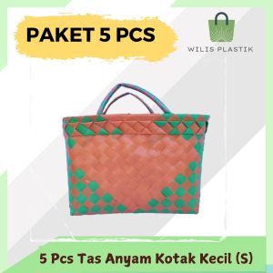 PAKET MURAH 5 PCS Tas Bingkisan Kotak Mini Tas Anyam PLastik Souvenir Parcel Bingkisan Hampers