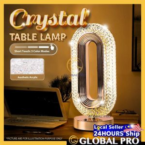 CRYSTAL Modern Table Lamp Oval Table Lamp Dimmable Touch Lamp with 3 Colors Lampu Tidur Rechargeable Light Bedside Lamp