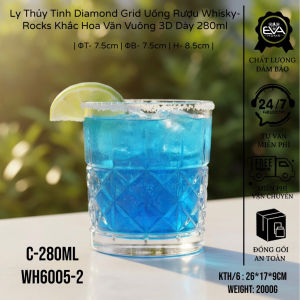 Set 12 Cốc Thủy Tinh Apex Diamond 280ml Uống Rượu Whisky Decor Kim Cương 3D Cao Cấp WH6006-1