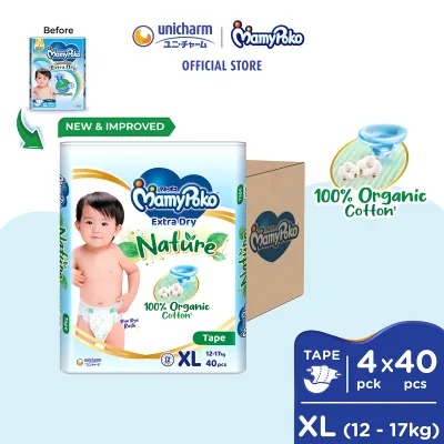 MamyPoko Extra Dry Nature Tape Premium Baby Diapers XL40 (4 Packs) (12 - 17kg)