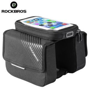 ROCKBROS Bike Bag Phone Touch Screen Bicycle Front Bilateral Saddle Bag MTB Road Bike Top Tube Bag 6.0 Inch Bicycle Accessories