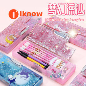 ฉันรู้ว่า Pop Up กรณีดินสอปากกากล่องมัลติฟังก์ชั่ดูดสำหรับเด็กเด็กสาวที่มีเหลา2ช่องสร้างสรรค์เครื่องเขียนออแกไนเซอร์ความจุขนาดใหญ่กลับไปที่โรงเรียนของขวัญ