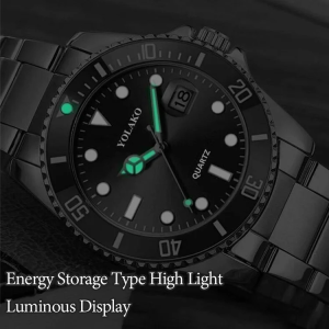 Mechanical Steel Band Green Water Calendar Watch Magnifying Glass Waterproof Watch