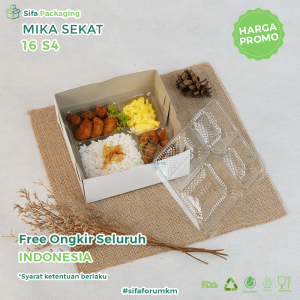 Mika Dalam Dus Nasi 16x16 Mika Sekat 4 Kotak Nasi Catering Box Tray Isi 50 Pcs