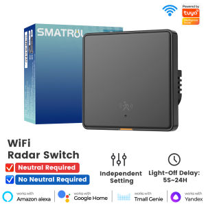 SMATRUL Tuya WIfi Smart Switch Radar Induction Motion Sensor EU Wall Light Push Button Switch No Neutral &Neutral Switch 110-250v With Timing App Voice Control