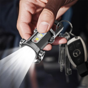 Keychain Flashlight & Portable Car Key Fob - Rechargeable Torch with COB Side Light 6 Lighting Modes & Red-Blue Strobe Warning Light - Perfect Car Key Accessory