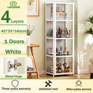 LACC Display Cabinet 2 Doors 4/5 Layers Transparency Display Organizer Acrylic Display Rack Bamboo Shelf