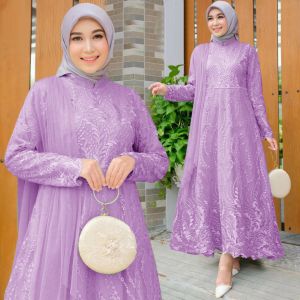 Gamis Brokat Elegan Maxi Pesta Lebaran Kondangan Seika - Warna Pastel