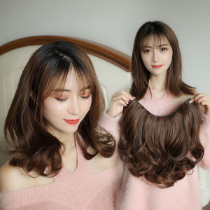 25/35/45cm Hair Extension Human Hair Washable Long Female Long Curly Hair Big Wave Net Red Cute One Piece Seamless U-shaped Long Hair Straight Natural Hair Extension Invisible Wig Piece