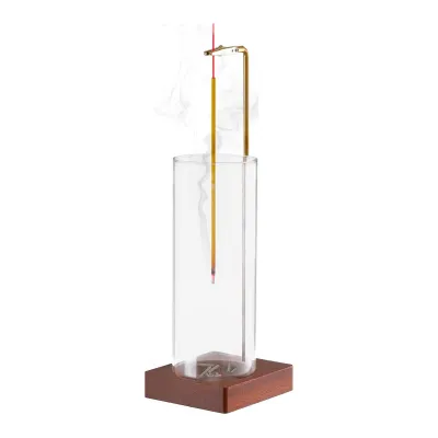 Incense Holder with Clip High-temperature-resistant Incense Holder Handmade Glass Incense Burner with Wooden Tray Perfect for Meditation Yoga and Home Decor Mess-free Ash Catcher for Relaxation