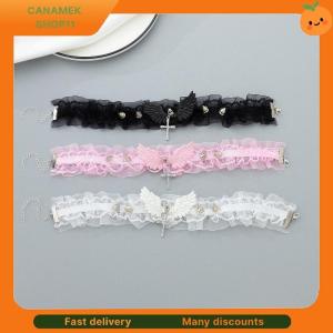 ❣️❣️❣️ Fashion Solid Color Women Girls Necklace Wide Lace Rivets Lolita Lace Choker Y2K Angel Wings Cool Leather Necklace