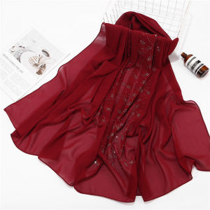 Jifang Shimmer Sparkling Rhinestones Leaves Plain Bubble Chiffon Shawl Pashmina Head Scarf Wraps Raya Muslim Hijab WJ360